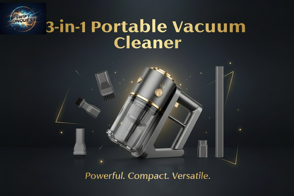 3-in-1 Portable Vacuum Cleaner Banner with Swift Conquest Logo